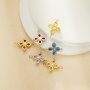 Two Loops Lucky Four Leaf Clover CZ Birthstone Stainless Steel Charm,Color Stone Leaf Clover Pendant Charm,Minimalist Gold Plated Pendant Charm 1431461