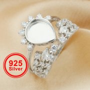 8x10MM Keepsake Breast Milk Resin Pear Ring Settings,Stackable Solid 925 Sterling Silver Ring Set,Art Deco Stacker Ring Band,DIY Ring Set 1294487