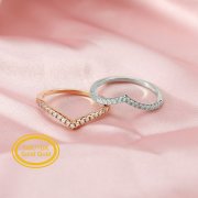 Dainty Curved Moissanite Diamond April Birthstone Stackable Ring Wedding Engagement Band Eternity Ring Solid 14K Gold 1294256