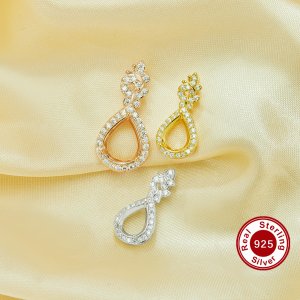 Halo Pear Prong Pendant Settings,Solid 925 Sterling Silver Rose Gold Plated Pendant Charm,Butterfly Art Deco Pear Pendant,DIY Pendant Supplies For Gemstone 1431494