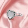 Keepsake Breast Milk Resin Halo Heart Bezel Ring Settings,Solid Back 925 Sterling Silver Birthstone Ring,Pave CZ Stone Ring,DIY Ring Supplies 1294712