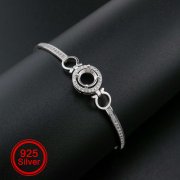 1Pcs Round Prong Bezel Bracelet Settings Luxury Halo Solid 925 Sterling Silver Tray for Gemstone 6''+1.6'' 1900248