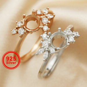 6MM Round Prong Ring Settings Bezel Keepsake Solid 925 Sterling Silver Rose Gold Plated DIY Ring Supplies 1215020