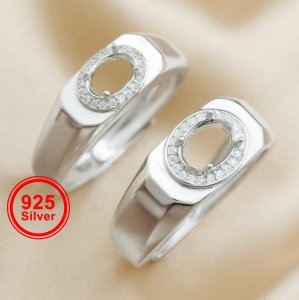 Oval Prong Ring Settings Keepsake Resin Men\'s Solid 925 Sterling Silver DIY Ring Supplies 1222057