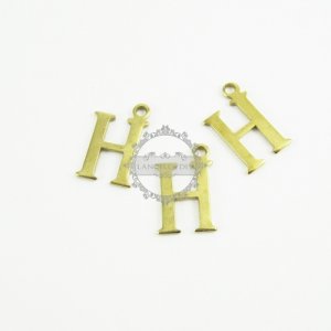 10pcs 15x10mm vintage kawaii metal alphabet letter H raw brass pendant charm packs assortment 1800068