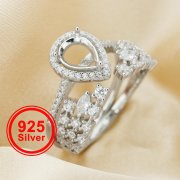 6x8MM Keepsake Breast Milk Resin Halo Pear Ring Settings,Stackable Solid 925 Sterling Silver Ring Set,Art Deco Stacker Ring Band,DIY Ring Set 1294482
