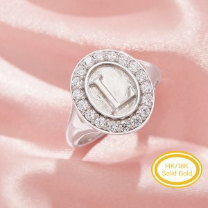 Oval Initial Letter Signet Ring,Keepsake Breast Milk Resin Solid 14K 18K Gold Ring Settings,Solid Back Ring,DIY Ring Supplies 1222152