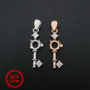 1Pcs 5MM Key Round Prong Pendant Settings Rose Gold Plated Solid 925 Sterling Silver Cabochon Charm Bezel Tray DIY Supplies 1411262