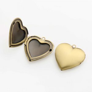 5pcs 28MM Plain Heart Photo Locket,Vintage Style Bronze Plated Brass Heart Pendant,Memory Gift,DIY Pendant Charm Supplies 1130007