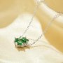 Lucky Four Leaf Clover Pendant Necklace With 4 Stone 4MM Heart Green Cubic Zirconia,Solid 925 Sterling Silver Necklace 16''+2'' 6170047