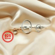 1Pcs oval simple frame setting elegant 925 sterling silver bezel tray rose gold plated adjustable ring settings 1222012