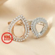 Pear Prong Ring Blank Settings Double Halo Bezel Solid 925 Sterling Silver Rose Gold Plated Adjustable Ring Band for Gemstone 1294316