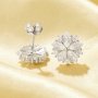 Flower Simulated Diamond Studs Earrings With White Cubic Zirconia,Solid 925 Sterling Silver Earrings,Vintage Art Deco Earrings 6390122