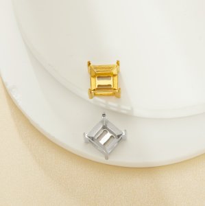 8MM Square Prongs Bezel Pendant Settings,Yellow Gold Plated Stainless Steel Pendant Charm,Minimalist Square Pendant,Simple Pendant Blank 1431453