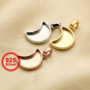 9x11MM Keepsake Breast Milk Resin Moon Pendant Bezel Settings Rose Gold Plated Solid 925 Sterling Silver DIY Charm 1431140