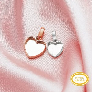 Keepsake Breast Milk Resin Heart Pendant Bezel Settings,Solid Back Solid 14K 18K Gold Pendant,Simple Charm,DIY Memory Jewelry Supplies 1431254