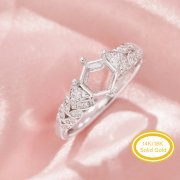 Halo Hexagon Prong Ring Settings,Tree Branch Leaf Solid 14K 18K Gold Moissanite Ring,Dainty Art Deco Ring,DIY Ring Supplies 1294975