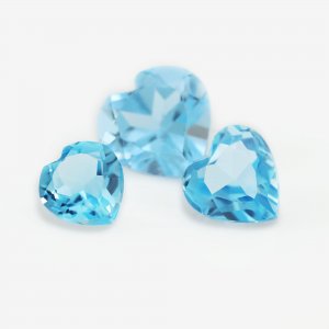 1Pcs Heart Faceted Swiss Blue Topaz November Birthstone Nature Point Back Gemstone DIY Supplies 4130021