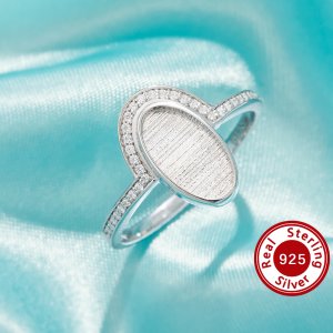 6x11MM Keepsake Breast Milk Resin Oval Ring Bezel Settings,Solid 925 Sterling Silver Ring,CZ Stone Art Deco Solid Back Ring,DIY Ring Supplies 1222154-1