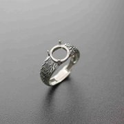 1Pcs 8MM Round Vintage Style Antiqued Silver Gems Cabochon Stone Prong Bezel Solid 925 Sterling Silver Adjustable Ring Settings 1213044
