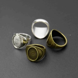 5pcs 10x14MM Vintage Style Antiqued Silver Bronze Alloy Oval Cabochon Ring Settings DIY Ring Bezel Rings Size 17.5MM Diameter 1224006