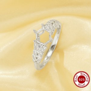 6MM Hexagon Prongs Ring Settings Size 6.75,Leaf Tree Branch 925 Sterling Silver Rose Gold Plated Ring,Art Deco Ring,DIY Ring Supplies 1294904