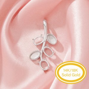 4x6MM Keepsake Breast Milk Resin Oval Bezel Pendant Settings,Tree Branch Leaf Solid 9K 14K 18K Gold Pendant Charm,Oval Prong Pendant Settings 1421249