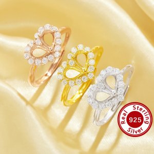 4x6MM Double Stones Pear Prong Ring Settings,Heart Solid 925 Sterling Silver Rose Gold Plated Ring,Pave CZ Stone Heart Ring,DIY Ring Supplies 1294966