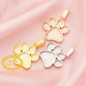 13MM Keepsake Breast Milk Resin Dog Paw Pendant Bezel Settings,Solid 14K 18K Gold Pendant Charm,DIY Pendant Bezel Supplies 1431216