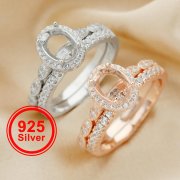 6x8MM Oval Prong Ring Settings Stackable Solid 925 Sterling Silver Rose Gold Plated Band Stacker Ring Set DIY Supplies 1294473