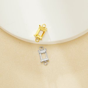 4x6MM Rectangle Prongs Bezel Pendant Settings With Two Loops,Yellow Gold Plated Stainless Steel Rectangle Pendant Charm,Minimalist Pendant,DIY Pendant Blank 1431459