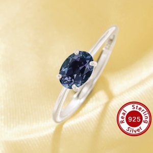 5x7MM Oval Color Change Simulated Alexandrite Ring,Solid 925 Sterling Silver Ring,June Birthstone Adjustable Ring 6220338