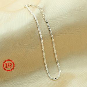 1.5MM Thick Sparkle Twisted Rock Chain Bracelet,Plain Solid 925 Sterling Silver Bracelet Chain 6\'\' with 1.2\'\' Extension Chain 1900293