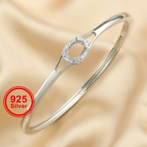 6x8MM Oval Prong Bezel Bangle Halo Settings Solid 925 Sterling Silver DIY Bracelet Supplies for Gemstone 2.2\'\' Diameter 1900259