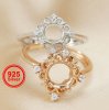 1Pcs 5-8MM Round Bezel Rose Gold Tone 925 Sterling Silver Prong Ring Settings Adjustable Bezel Ring DIY Supplies 1214026