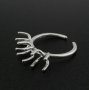 Three Stones Irregular Prong Claw Ring Settings Solid 925 Sterling Silver Raw Stone Adjustable Bezel Ring DIY supplies findings 1212071