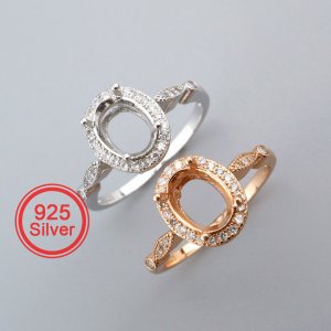 6x8MM Oval Halo Prong Ring Settings Solid 925 Sterling Silver Rose Gold Plated Vintage Style Set Size DIY Ring Bezel for Gemstone Supplies 1224083