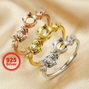 3MM/5MM Round Prong Ring Settings Rose Flower Branch Bezel Solid 925 Sterling Silver Rose Gold Plated Ring Band for Gemstone 1215024