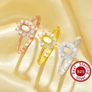 4x6MM Halo Oval Prong Ring Settings,Solid 925 Sterling Silver Rose Gold Plated Ring,Flower Vintage Styles Ring,Pave CZ Stone Ring,DIY Ring Supplies 1224223