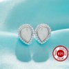 Keepsake Breast Milk Resin Pear Bezel Studs Earrings Blank Settings,Solid 925 Sterling Silver Studs Earring,Pave CZ Stone Earrings,DIY Earrings Supplies 1706212-1