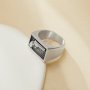 Stainless Steel Pistol Pattern Signet Ring,Rectangular Signet Rings,Men's Silver Rings, Western Badge Rings,DIY Ring Supplies 1295015