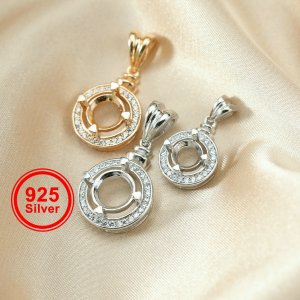 1Pcs 5-9MM Round Prong Bezel Settings For Gems Cz Stone Solid 925 Sterling Silver DIY Pendant Charm Tray 1411213