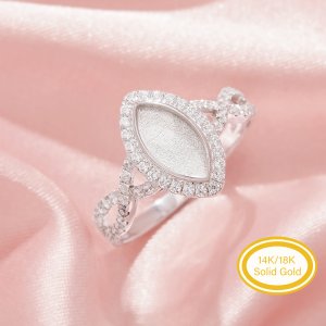 5x10MM Keepsake Breast Milk Resin Marquise Bezel Ring Settings,Solid Back 14K 18K Gold Ring,Infinity Art Deco Ring,Pave Moissanite Ring,DIY Ring Supplies 1295060