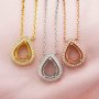 6x8MM Pear Prong Pendant Settings Solid 14K/18K Gold Halo Keepsake Breast Milk Bezel with Birthstone Accents Necklace Chain DIY Memory Jewelry Supplies 1431046-1