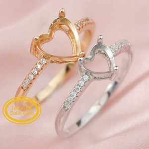 4-8MM Heart Prong Ring Setttings Memory Jewelry Solid 14K 18K Gold DIY Ring Blank Wedding Band with Moissanite 1294377-1