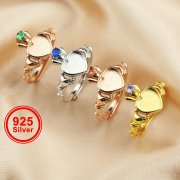 6MM Heart Keepsake Breast Milk Resin Claddagh Hands Ring Bezel Settings Birthstone Rose Gold Plated Solid 925 Sterling Silver Adjustable Ring 1294334