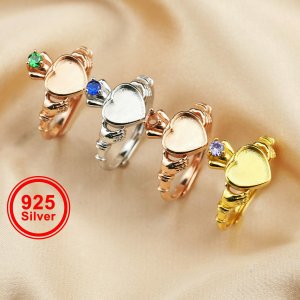 6MM Heart Keepsake Breast Milk Resin Claddagh Hands Ring Bezel Settings Birthstone Rose Gold Plated Solid 925 Sterling Silver Adjustable Ring 1294334