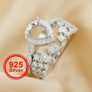 6x8MM Keepsake Breast Milk Resin Halo Pear Ring Settings,Stackable Solid 925 Sterling Silver Ring Set,Art Deco Stacker Ring Band,DIY Ring Set 1294479