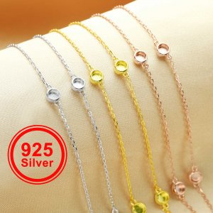 4MM Round Bezels Keepsake Breast Milk Necklace Settings with 6 Bezels,Resin Solid 925 Sterling Silver Rose Plated Necklace,DIY Necklace Chain Supplies 16\'\'+2\'\' 1320026