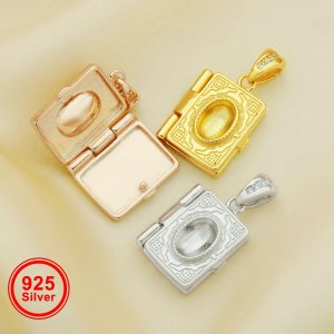 4x6MM Keepsake Breast Milk Resin Oval Bezel Settings,Book Photo Locket Pendant Charm,Vintage Solid 925 Sterling Silver Rose Gold Plated Charm 1431170